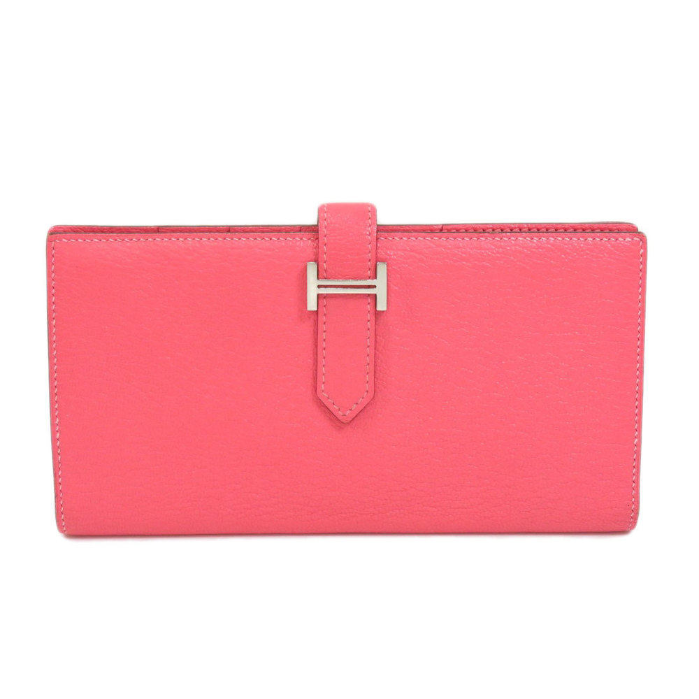 Hermes Bear Souffle Rose Azare Silver Metal Fittings Long Wallet